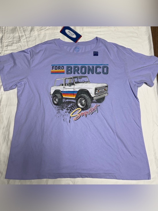 Ford Tops - Ford Lavender Bronco Graphic Tee with Multicolor Stripe Accents